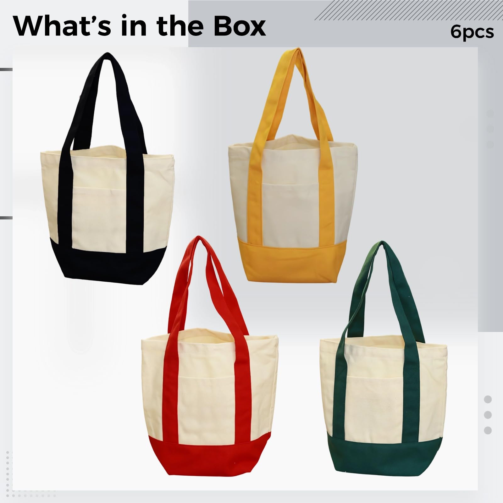 Bolsas de lona de 4 piezas, multicolor, bolsa de compras resistente con costuras reforzadas, plegable y portátil, 12.9 x 11 x 5.9 pulgadas, para bricolaje, comestibles, viajes