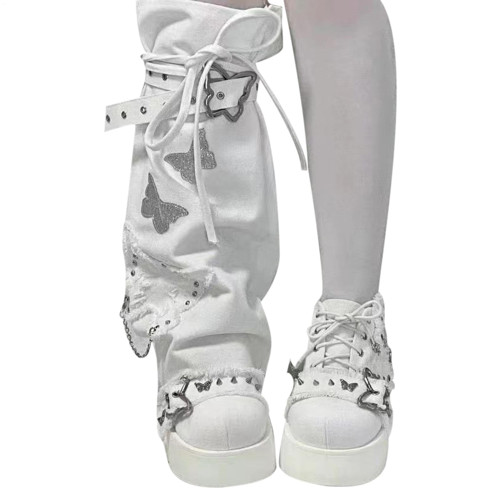 Scaldamuscoli da donna punk ghetta con catena farfalla | Calzini alti per cosplay, inverno, autunno, bambini, Natale, Halloween, feste all'aperto e cosplay