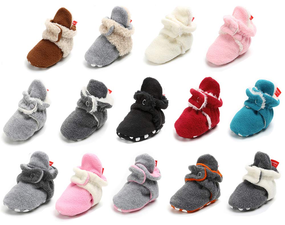 Infant Baby Girls Boys Fleece Booties Soft Non-Slip Sole Winter Warm Cozy with Grippers Stay On Socks Newborn Toddler First Walkers Crib Shoes