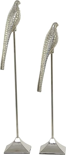 Miniatura 6 de Deco 79 Escultura de pájaro de aluminio, juego de 2 34 pulgadas, 29 pulgadas de alto, plata