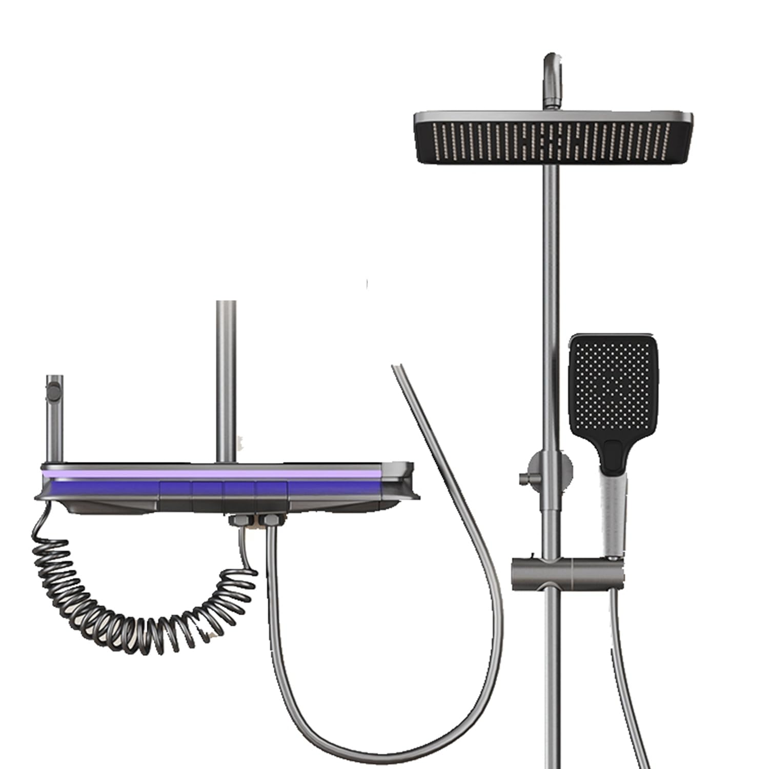 BRONSTARZShower Faucet Set Piano Key Gun Digital Display Shower System, 4 Function Bathroom Rain Shower Combo Set Brass Bathtub Faucet with 3 Mode Hand Shower And Bidet Sprayer