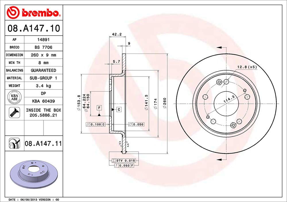 Brembo 08A14711 Discos de Freno con Recubrimiento UV, Set de 2