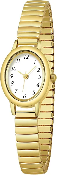 TWOPTION Gold Watches for Women, Waterproof Women's Easy Reader Watch Analog Women Watch with Alloy Steel Expansion Band
