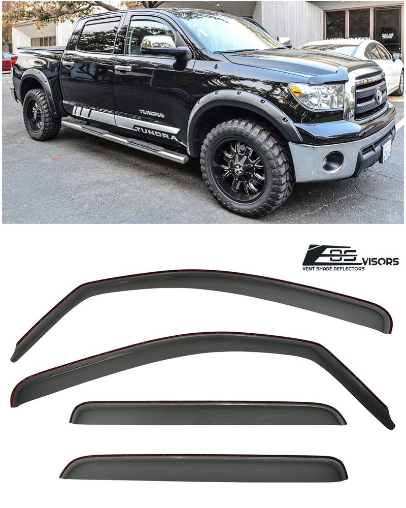Replacement for 2007-2021 Toyota Tundra Crew Max | EOS Visors in-Channel Style Smoke Tinted Side Window Vents Rain Guard Deflectors