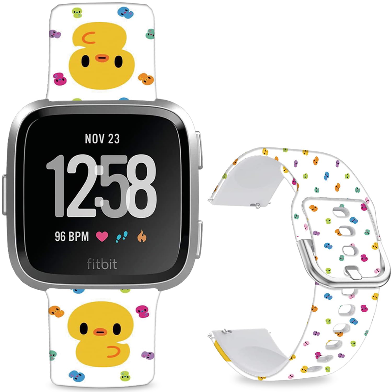 Leotop Pattern Printed Soft Silicone Replacement Bands Compatible with Fitbit Versa/Fitbit Versa 2 for Women Men Teens. (White Base Yellow Duck) — image 1