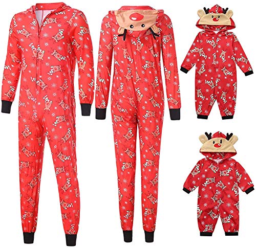 Matching Family Pajamas Set Elk Antler Hooded Romper Zipper Jumpsuit Loungewear2