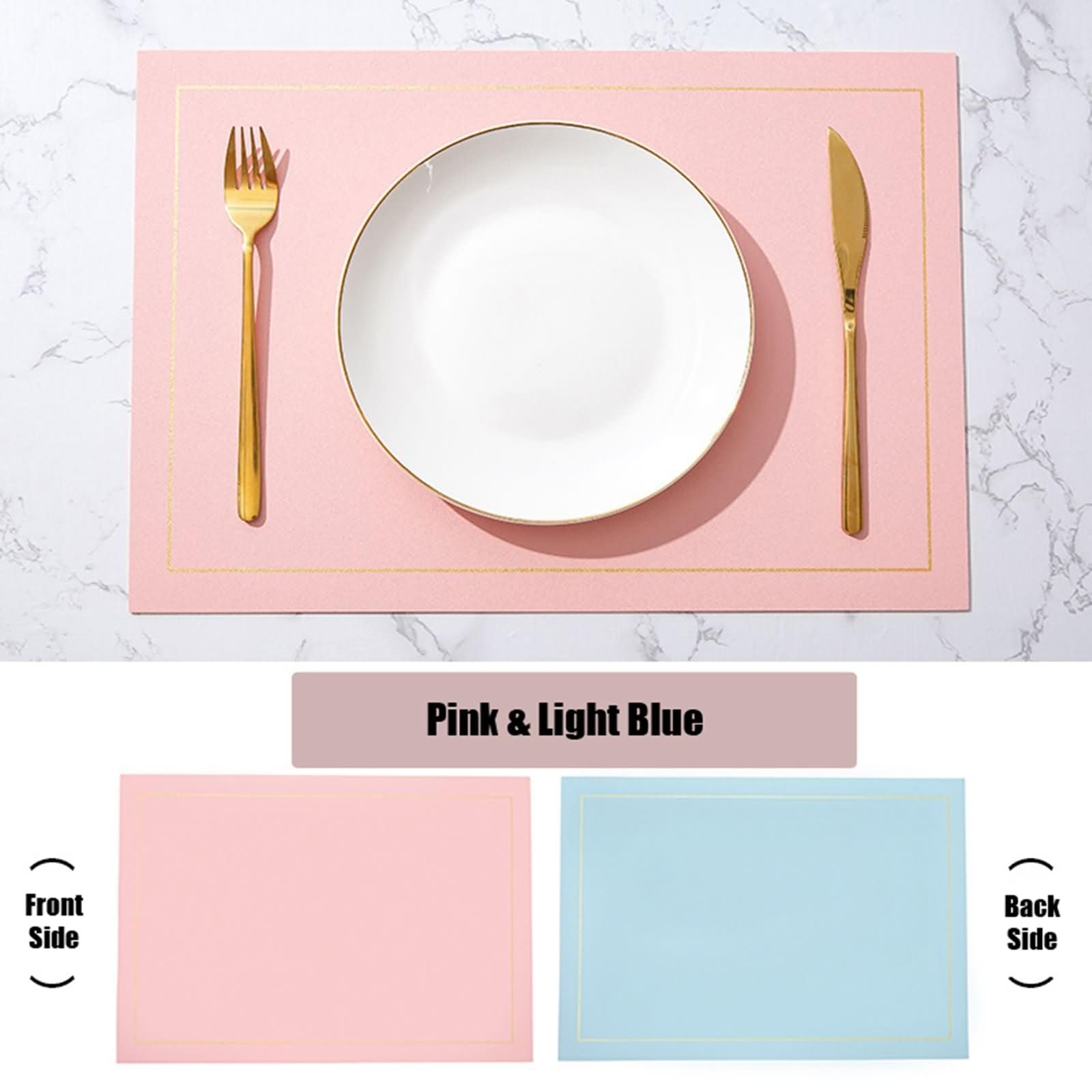 8 Manteles Individuales, 30 x 43 CM Cuero Salvamanteles Mesa Comedor Azul Claro Rosa, Color Sólido con Rectángulo