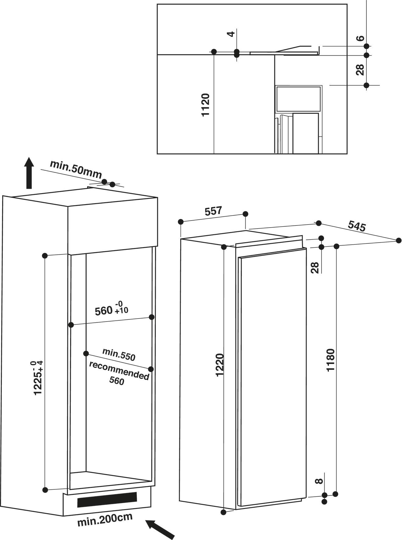 Bauknecht KSI 12VF2 Einbau-Kühlschrank (Nische 122) / Gesamtnutzinhalt: 209 Liter/ Abtauautomatik im Kühlteil / Elektronische Temperaturregelung / Elektronische Steuerung über LED Display