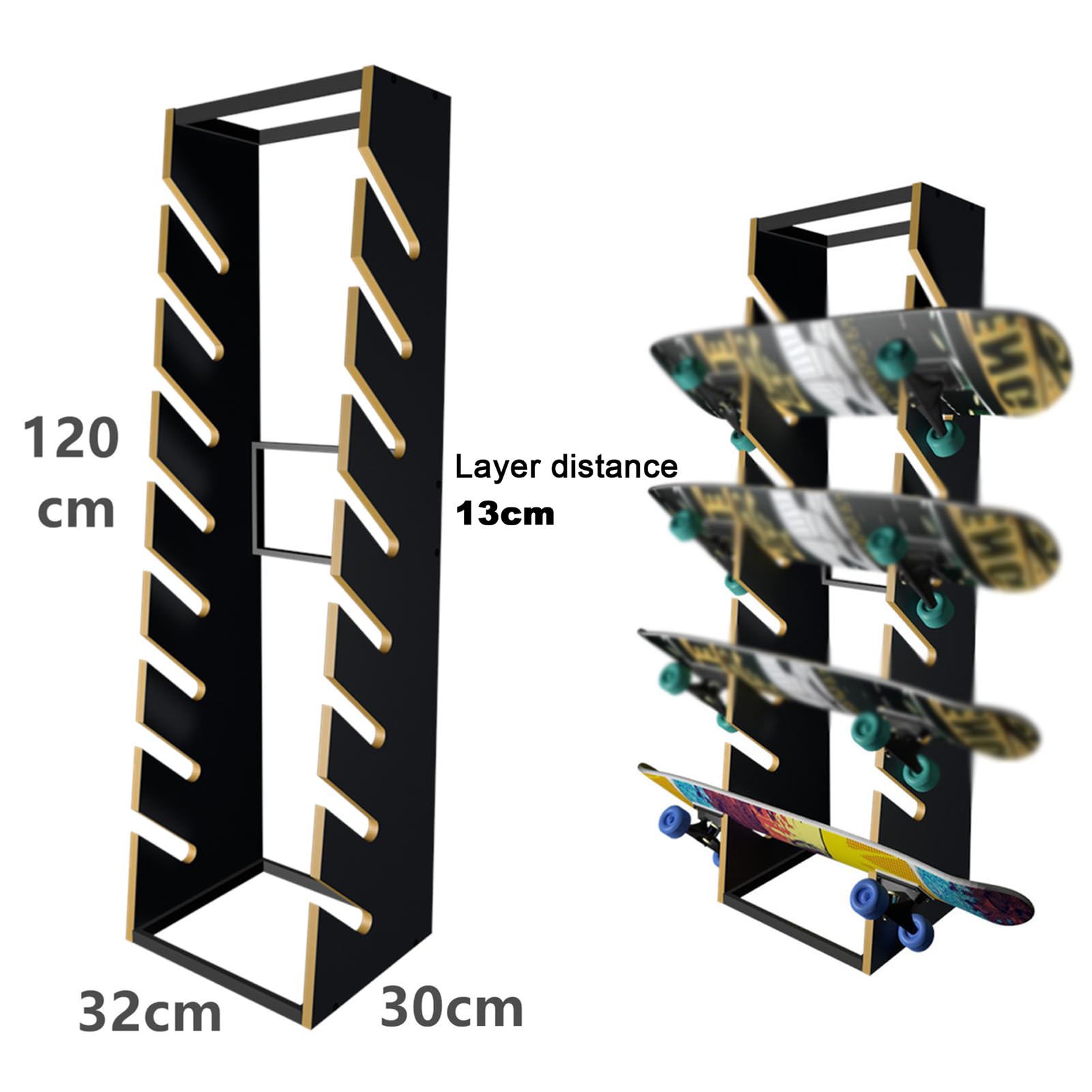 Snowboard Longboard Surf Planche de Surf 8 Couches Support en Bois - Solution de Rangement Idéal pour Maisons, Garages, Clubs et Magasins de Skate