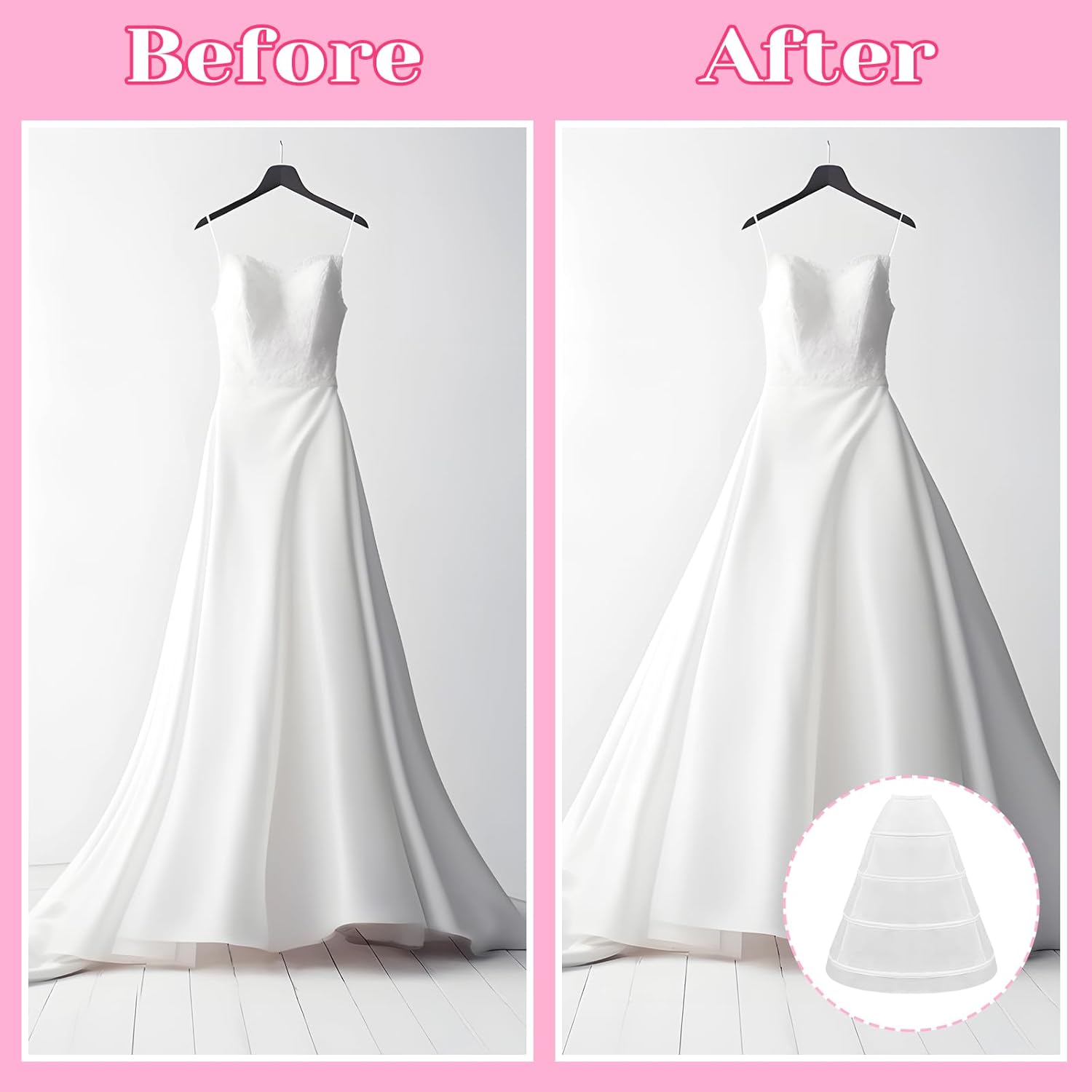 Panitay 2 Pcs 4 Hoop and 6 Hoop Skirt Petticoat Crinoline Underskirt Floor Length Full Shape Slip Skirt for Women Girls Wedding Ball Gown Cosplay - Image 3