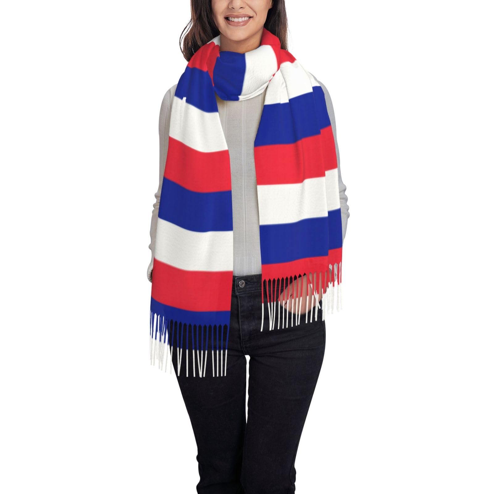 DUWAA French Flag Print Scarf For Women Lightweight Soft Scarves Fall Winter Fashion Shawl Wrap With Fringe