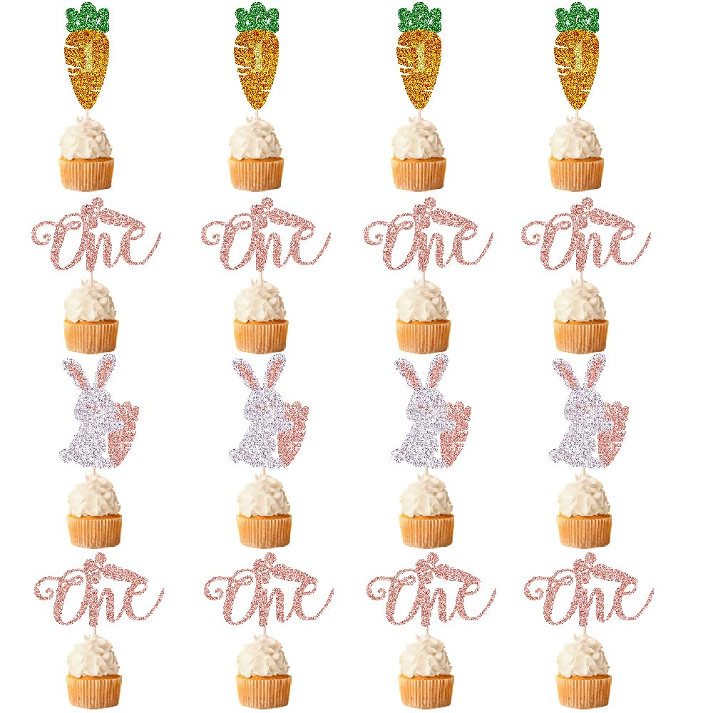 Florcmet 20Pcs Easter Bunny One Cupcake Toppers, Some Bunny is One Birthday Decorations,Spring Easter Party Cake Decorations,Baby Shower 1st Birthday Cake Decorations Supplies