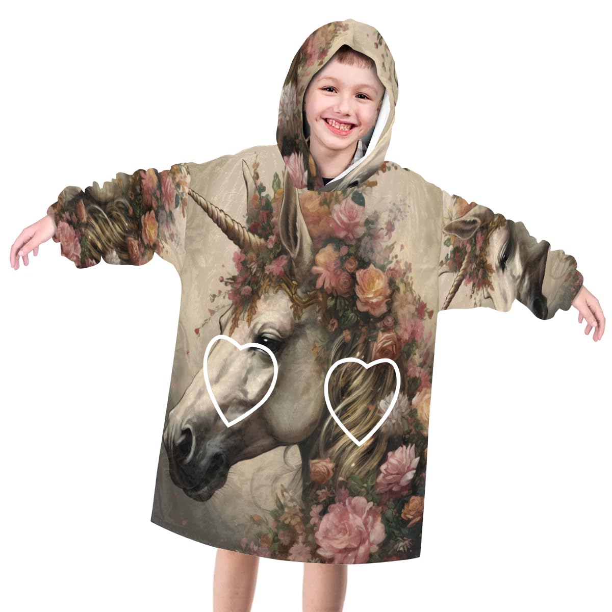 Pardick Wearable Blanket Hoodie for Kids, Graceful Horse Fleece Sweatshirt Blanket Oversized Blanket Sweatshirt with Pocket Flannel Warm Hooded Blanket 6-10 Year Old Girl Boy Gift, One Size