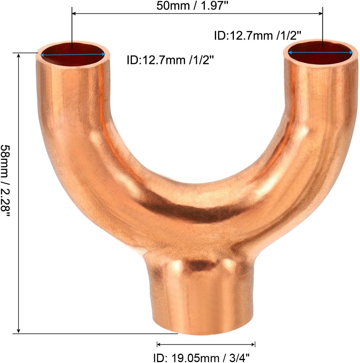 PATIKIL 3/4"×1/2"×1/2" ID Copper Fitting, 3 Way Y Type 99.9% Pure Copper Pipe Fitting Welding Connection for HVAC Air Conditioning Plumbing Refrigeration