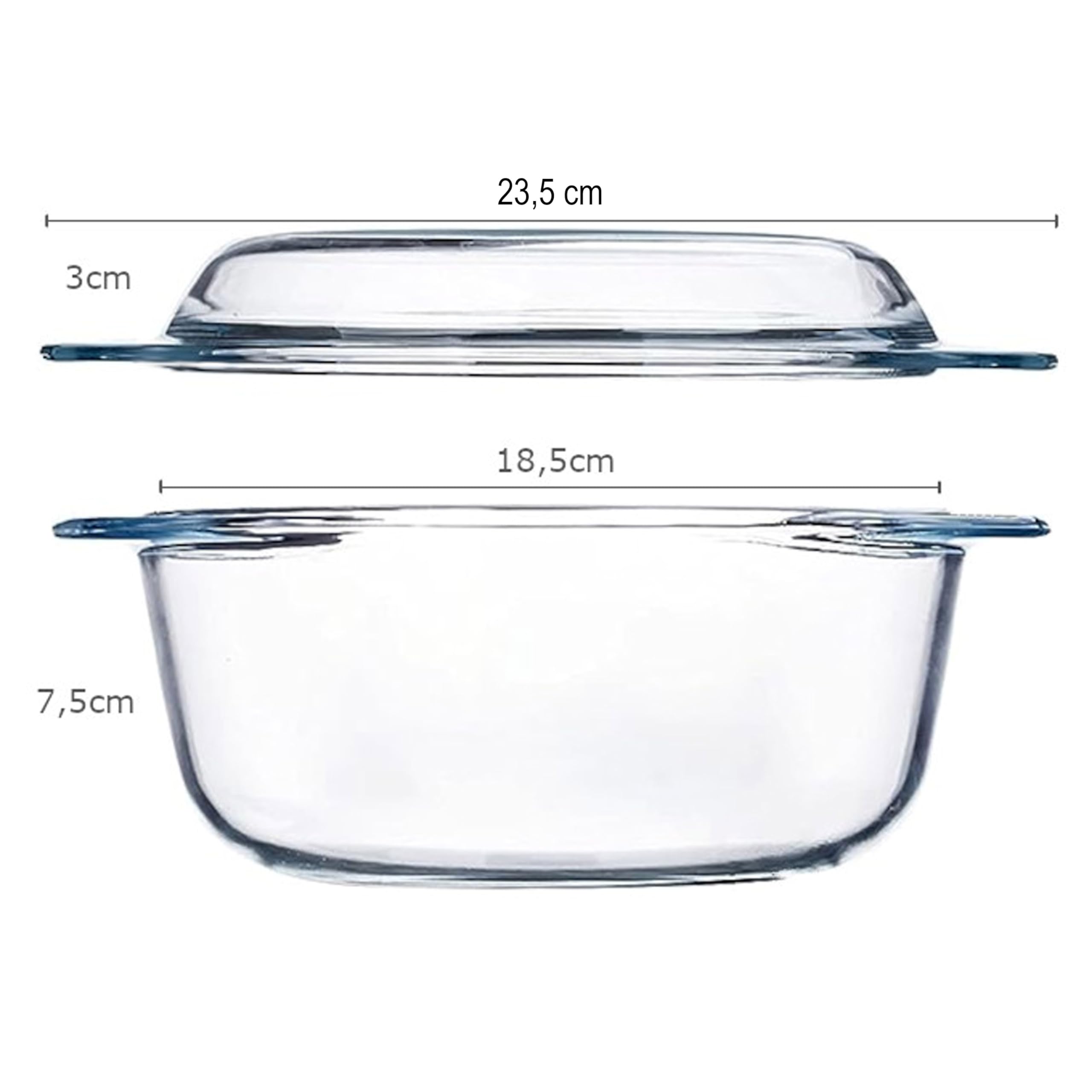Retoo Plat à Four, Verre Borosilicate, Résistant à la Chaleur, pour Lasagnes, Tiramisu, Cocotte, Passe au Lave-Vaisselle, Bol Rond Coque, 1,5 l, 23,5 x 20,5 x 10,5 cm, Transparent