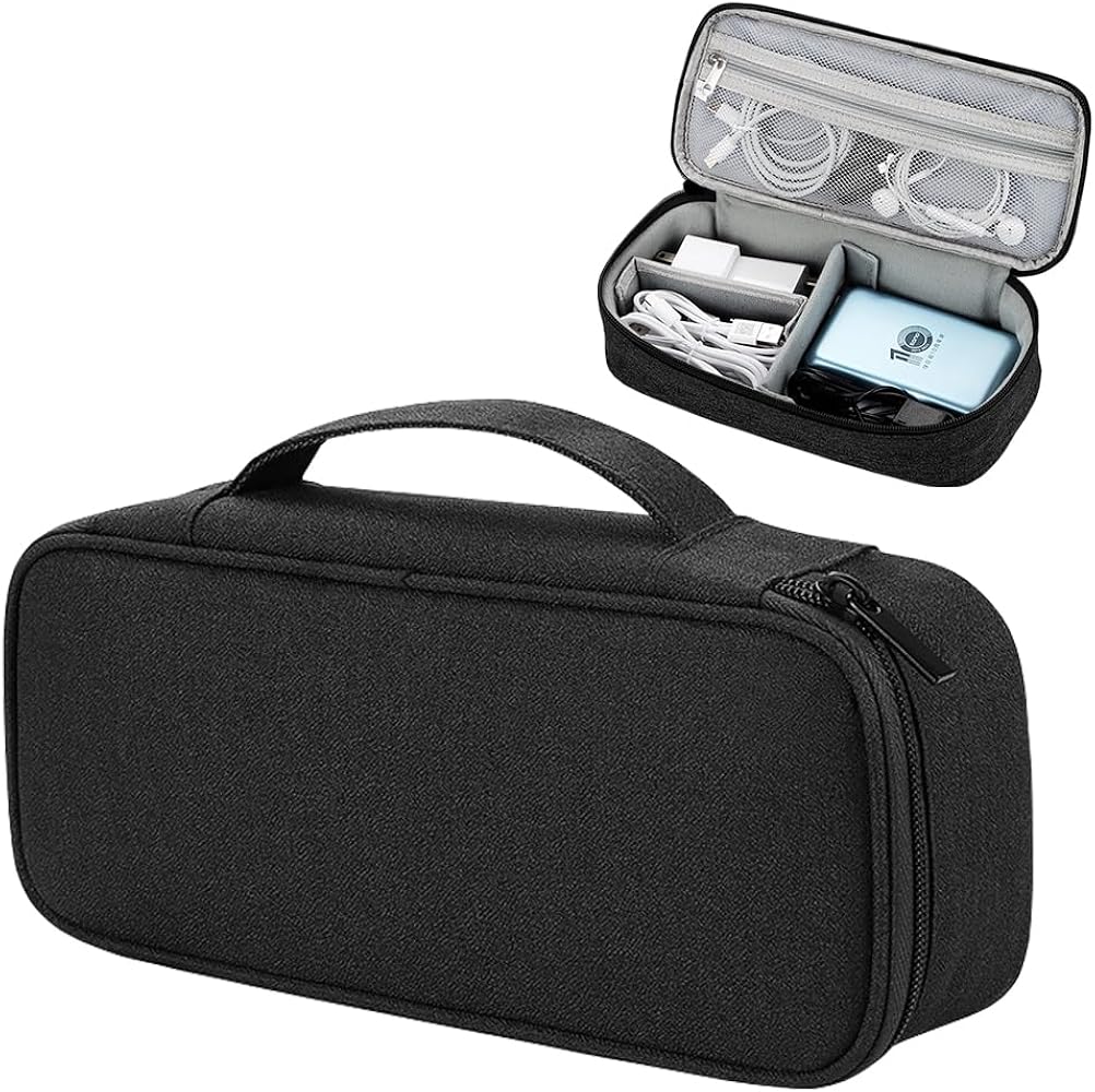 Teskyer Electronics Organizer Travel Case, Waterproof Portable Tech Accessories Pouch with Organized Compartments for Cables, Phone, Chargers, Earphone, Black