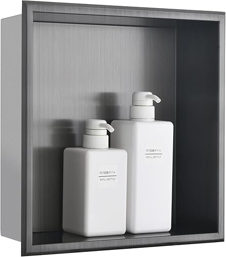 BLYLUND Shower Niche - Organizador de estante individual de 12 x 12 pulgadas, color blanco mate, no necesita azulejos, acero inoxidable 304 moderno