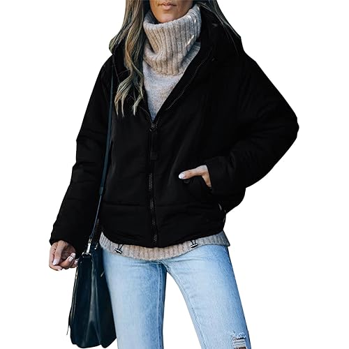 Dokotoo Womens 2023 Winter Full Zipper Hooded Puffer Jacket Short Coat with Pockets