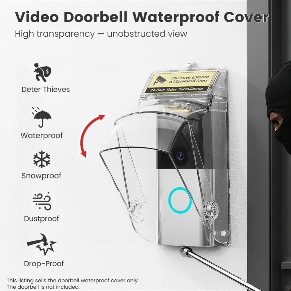 Copertura impermeabile girevole per videocitofono che fornisce una tripla protezione contro gli agenti atmosferici, materiale PC resistente e striscia di indicatore antifurto fluorescente integrata