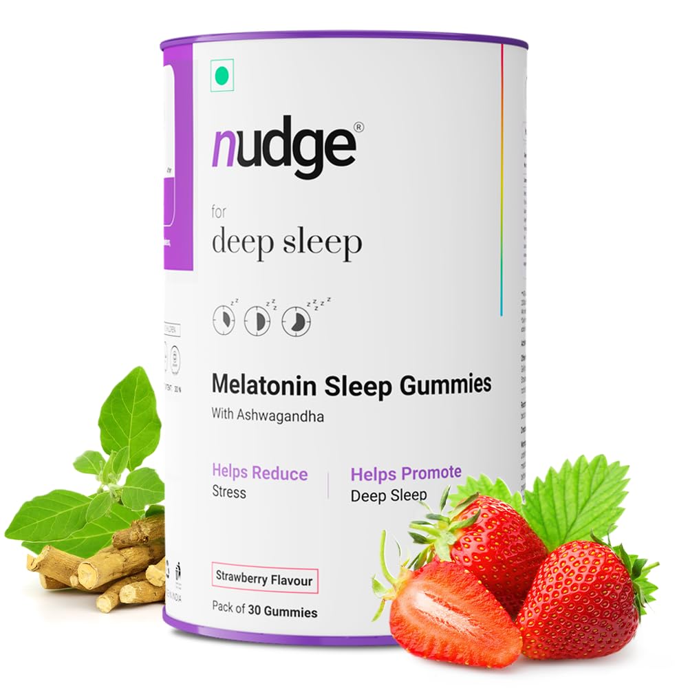 Nudge Sleep Gummies For Deep Sleep with Melatonin & Ashwagandha | 30 Gummies | Non-Habit Forming Sleep Gummies | Gluten Free, Dairy Free, Non-GMO, No Preservatives | Strawberry Flavored