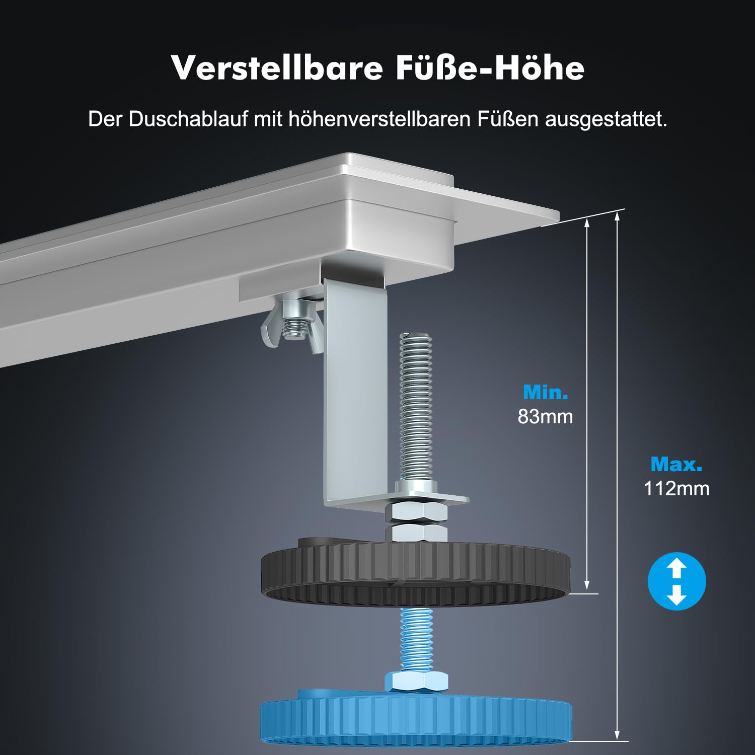 Canalina per doccia, 90 cm, in acciaio inox, set completo, con sistema antiodore e filtro per capelli a 360°, ultra sottile