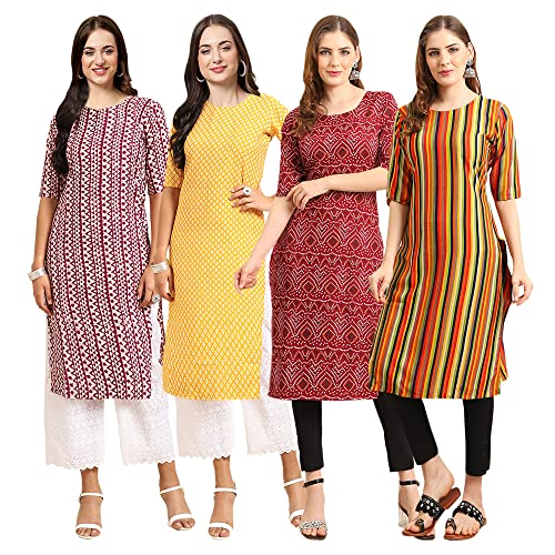 Image of Pinkmint Women's Crepe Digital Print Straight Kurta [Pack of 4]