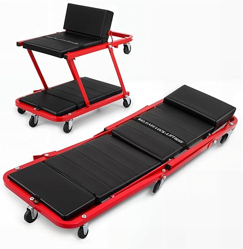 Miniatura 20 de Magshion 36" Triplex Plegable en Tres Partes Plataforma Rodante 2 en 1 para Garaje y Asiento, Plataforma Rodante de Mecánico de Bajo Perfil con 6