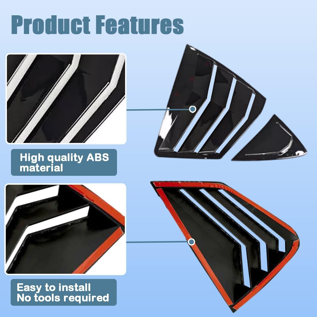 XITER 2PCS ABS Carbon Fibre Racing Style ABS Rear Side Window Louvers Air Vent Scoop Shades Cover Blinds for Toyota Camry The 9th Gen 2025+,(Mirror Black)