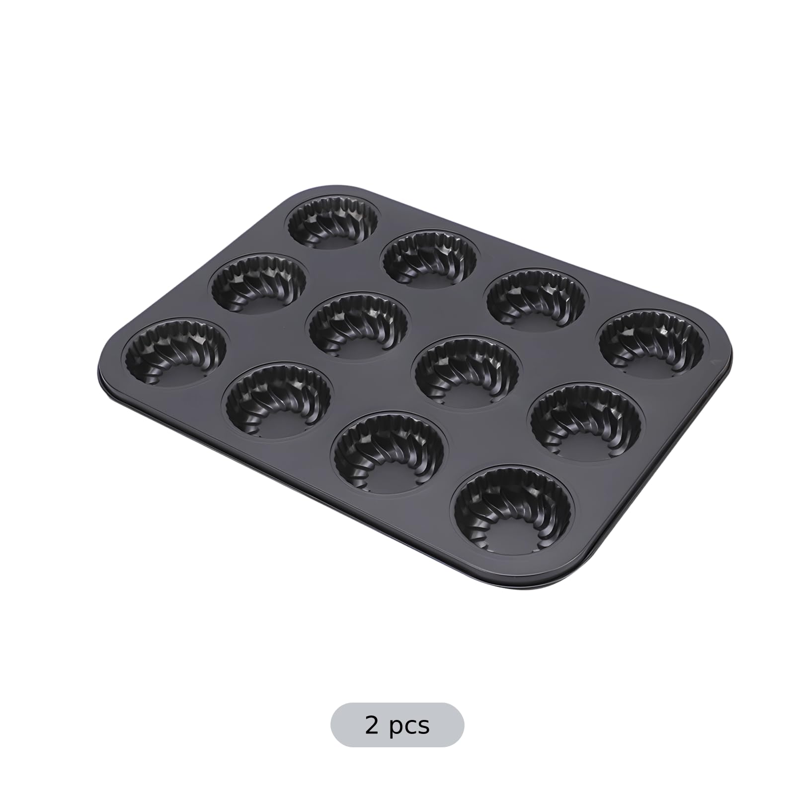 Lot de 2 moules à mini gâteaux cannelés à 12 cavités, acier au carbone épais, revêtement antiadhésif, plateau à muffins, petit moule bundtlette citrouille, gris