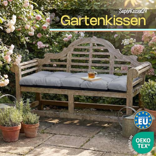 Bankkissen für Gartenbank & Hollywoodschaukel - Made in EU, Wasserdichtes & UV-beständig Gartenkissen - Bankauflage 2-Sitzer - Sitzkissen für Outdoor & Innenbereich - 100x50 cm - Grau