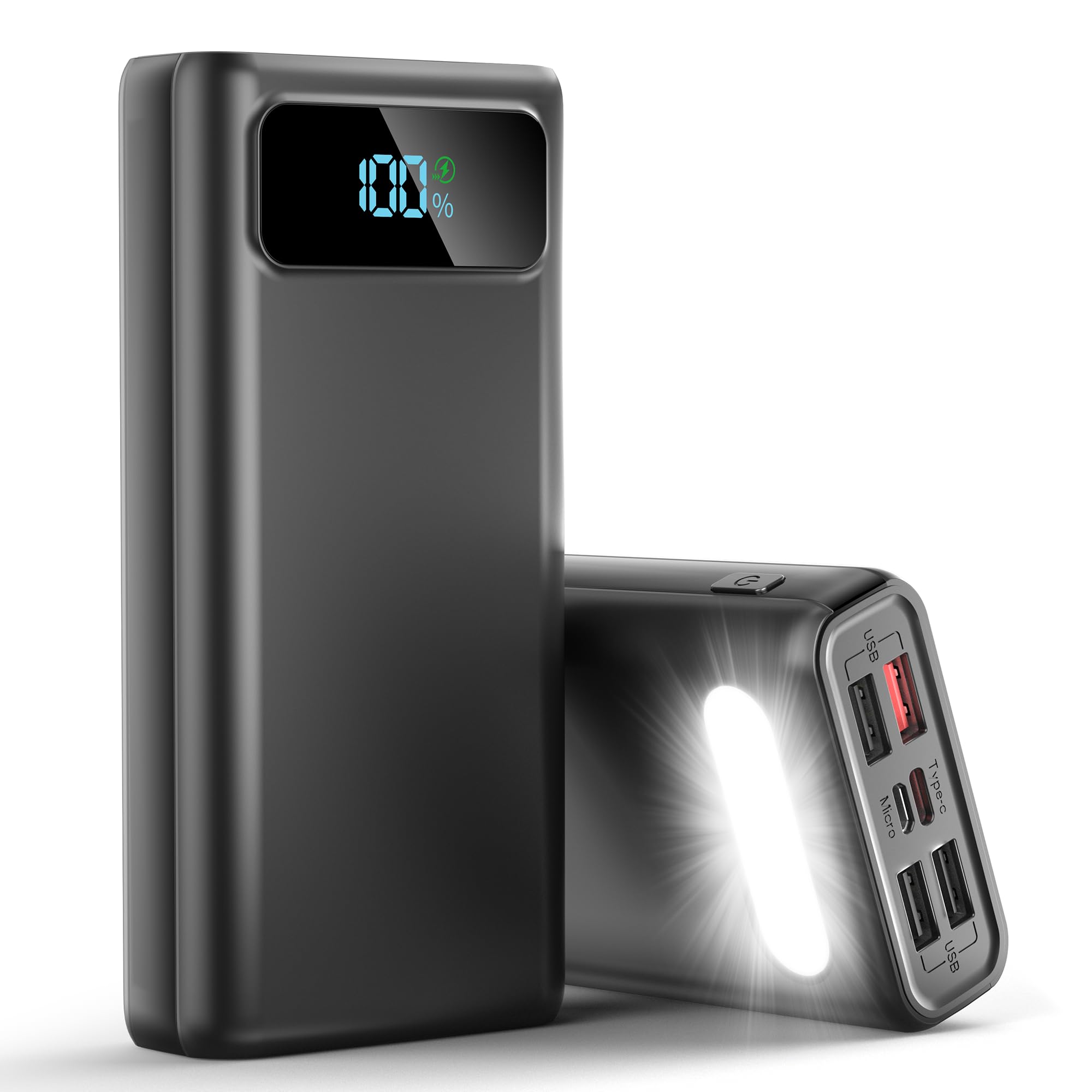 Portable Charger Power Bank, 46800mAh Huge Capacity External Battery Pack, QC 3.0 PD 20W Phone Charger, 6 Charging Port Battery Charger With Smart LED Display, Newest skin feel streamline design