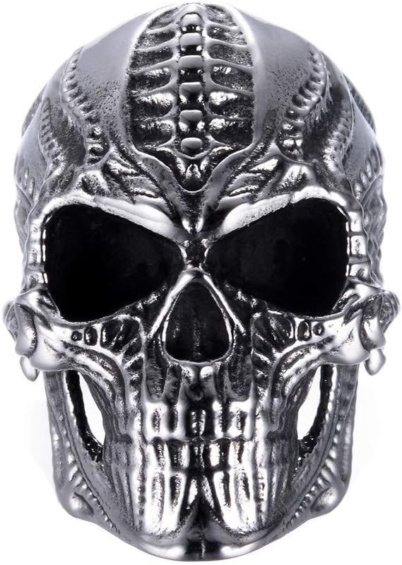 New Mens Stainless Steel Skull Head Ring Punk Skeleton Biker Band Vintage Silver Black Jewelry