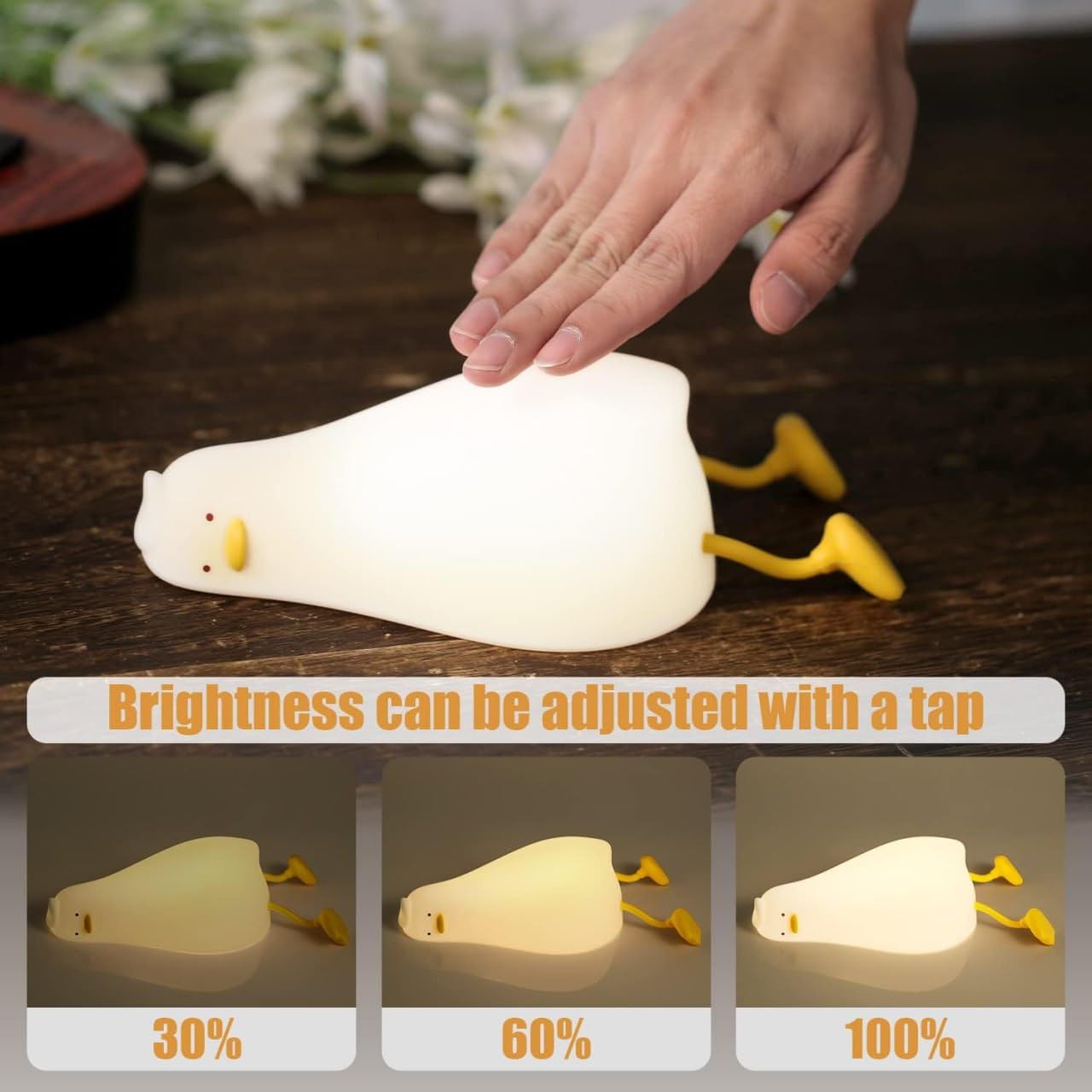 Mobhada USA Night Lamp, Cute Touch Silicone Light for Kids Bedroom, USB Rechargeable (Duck) 3