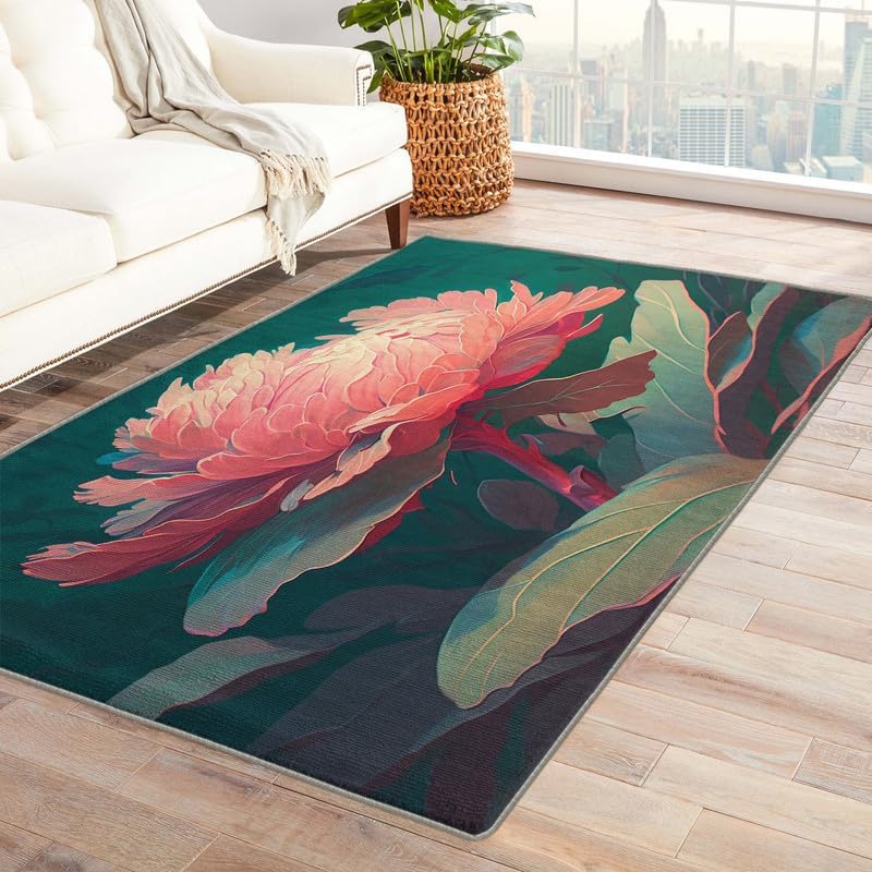 Alfombras florales para dormitorio, sala de estar, 6 x 9 pies, lavables, antideslizantes, suaves, de pelo bajo, alfombra de área para dormitorio,