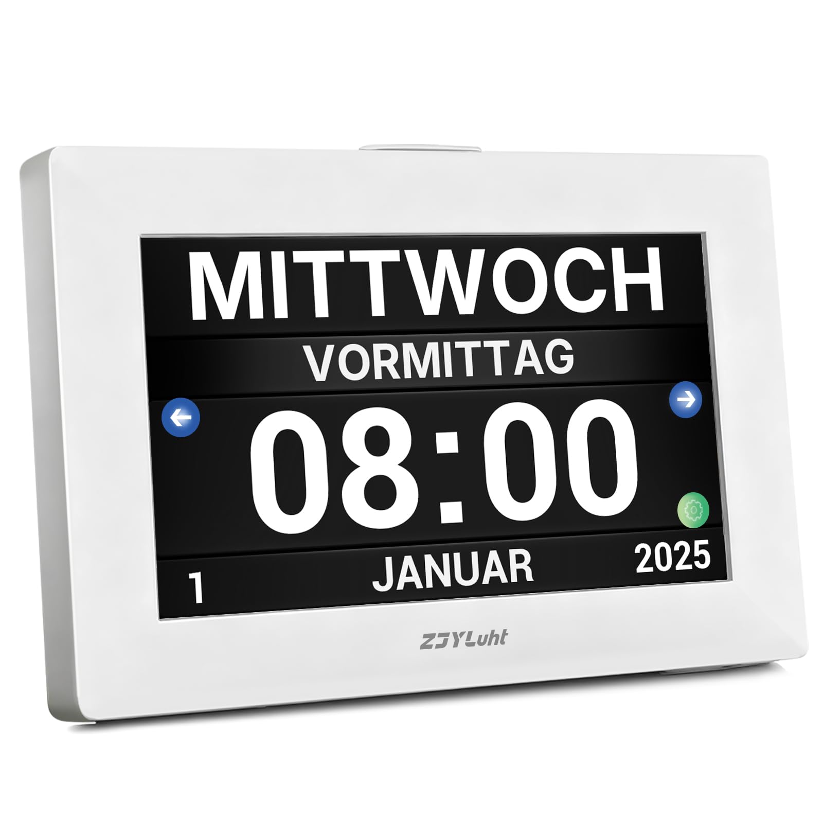 8 Zoll Digitale Kalenderuhr für Senioren mit Sprachansage | Großes Display, Deutsche Sprachansage, Digitaler Kalender, Touchscreen, Alltagserinnerungen, Einfache Bedienung