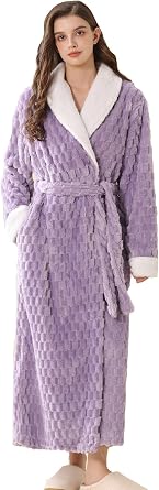 Women's Cosy Housecoats Long Fluffy Fleece Dressing Gown Geometric Robes for Nightwear Loungewear