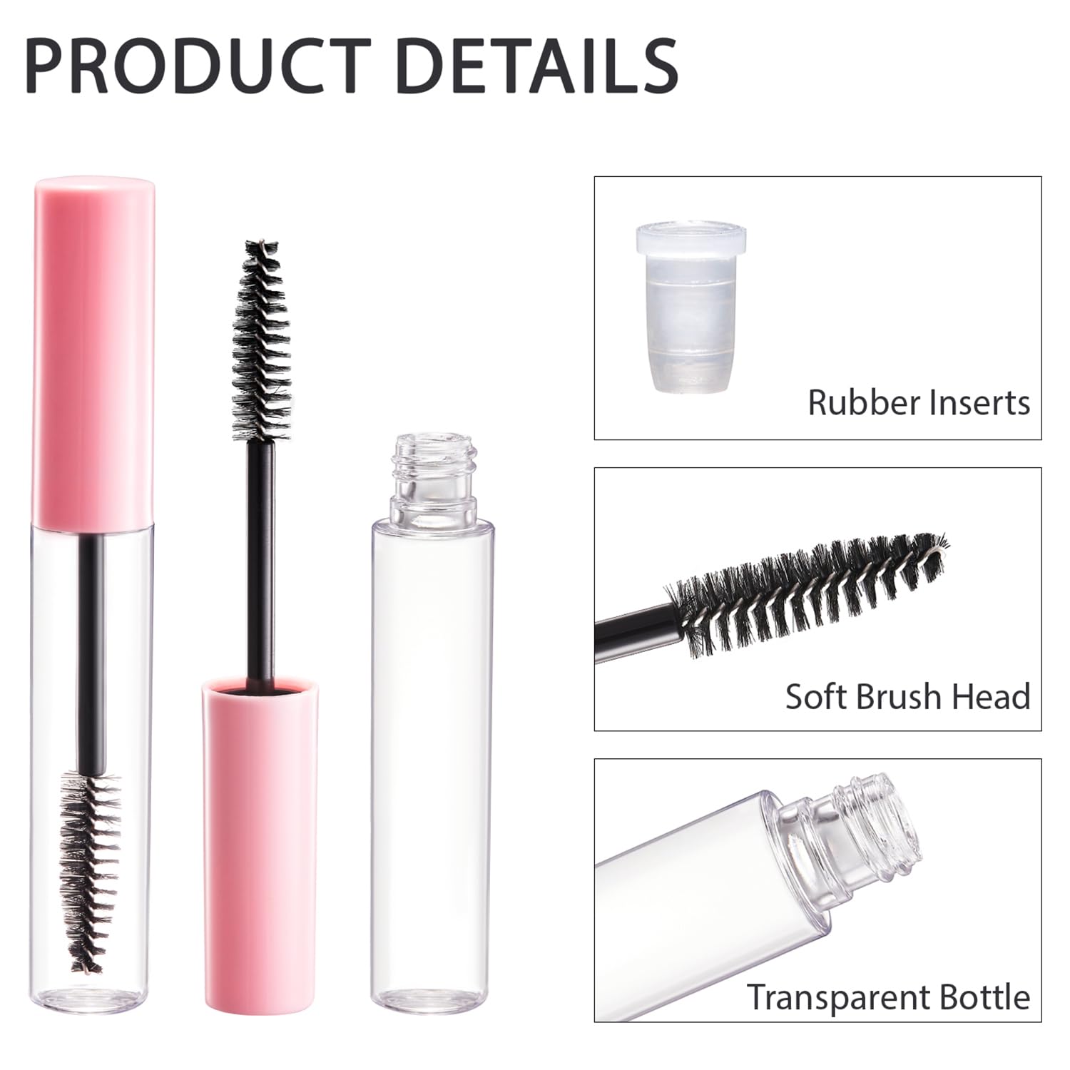 CAIYA Pack of 6 10 ml Empty Mascara Tube, Eyelash Cream Container Bottle, Refillable Clear Empty Bottle Tube Container - Image 2