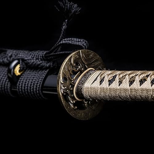 BOHIHYU Samurai Katana,1060 High Carbon Steel,T10 Steel,Damascus Steel,Alloy Tsuba,Solid Wood Handle
