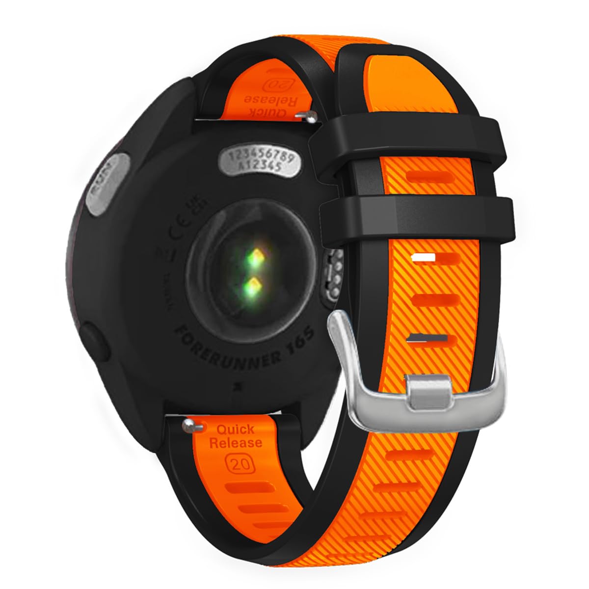 Watch Band for Garmin Forerunner 165/55/245/645, Vivoactive 5/3, Vivomove Style/Luxe/HR/Sport - 20mm Quick Release Soft Silicone Replacement Band Watch Strap (Orange/Black)