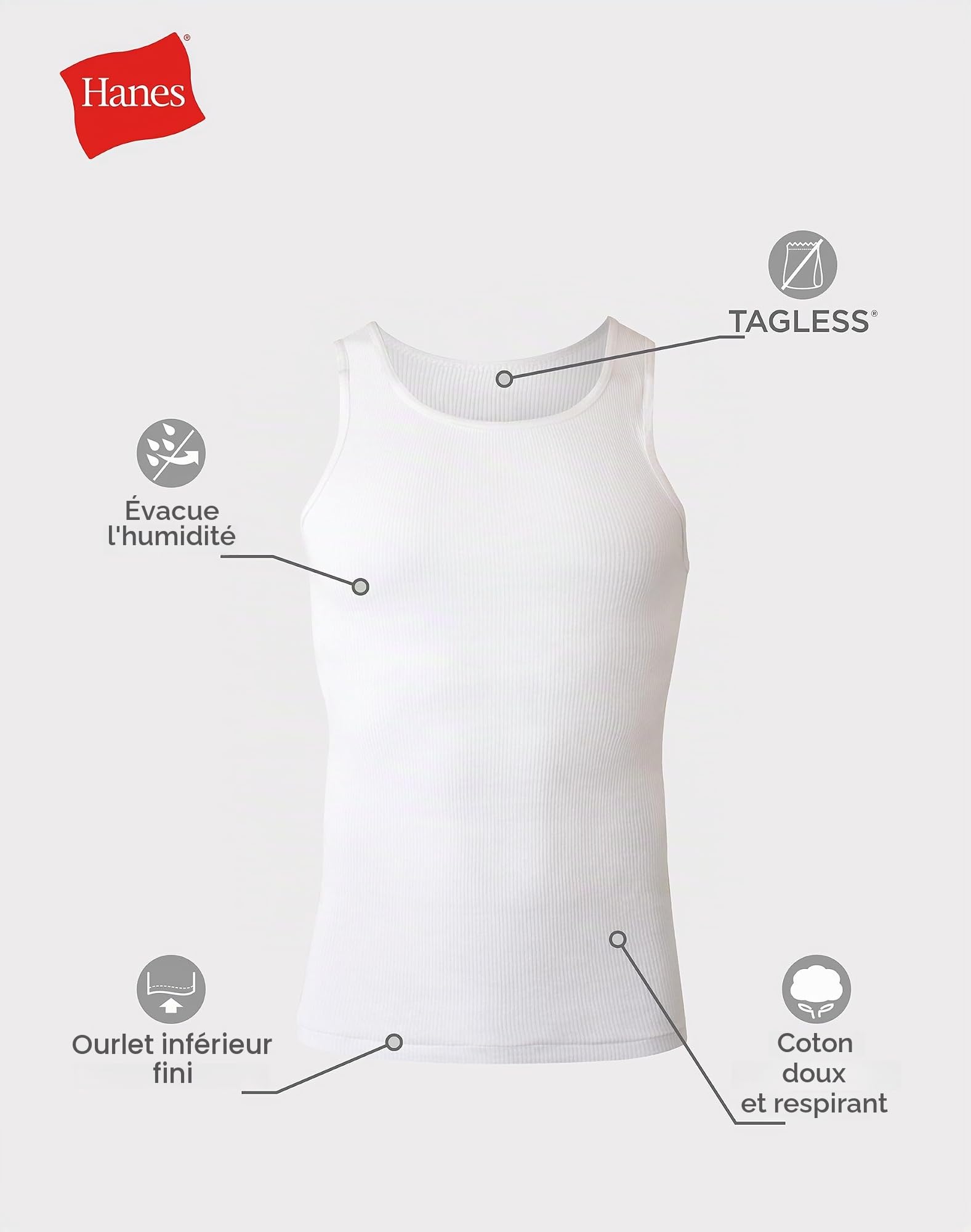 Hanes Lot de 6 Débardeurs en Coton sans Étiquette - Plusieurs Couleurs (Blanc, Noir/Gris) Lot de 6 débardeurs en Coton sans étiquette - Plusieurs Couleurs (Blanc, Noir/Gris) Homme (Lot de 6)