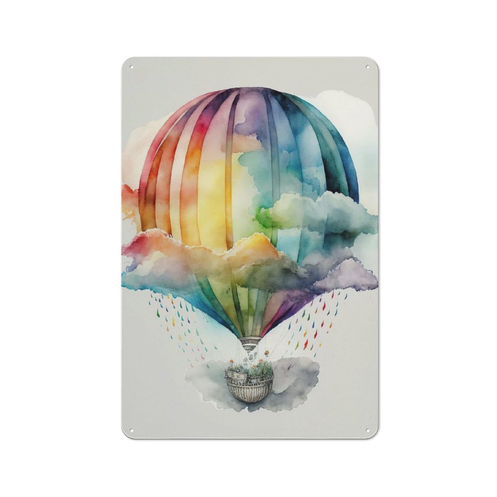 Junmoney Balloon Watercolor Vintage Retro Metal Sign 30X20cm Featuring Garage Wall Decor For Garage, Workshop, Shed Or Utility Room