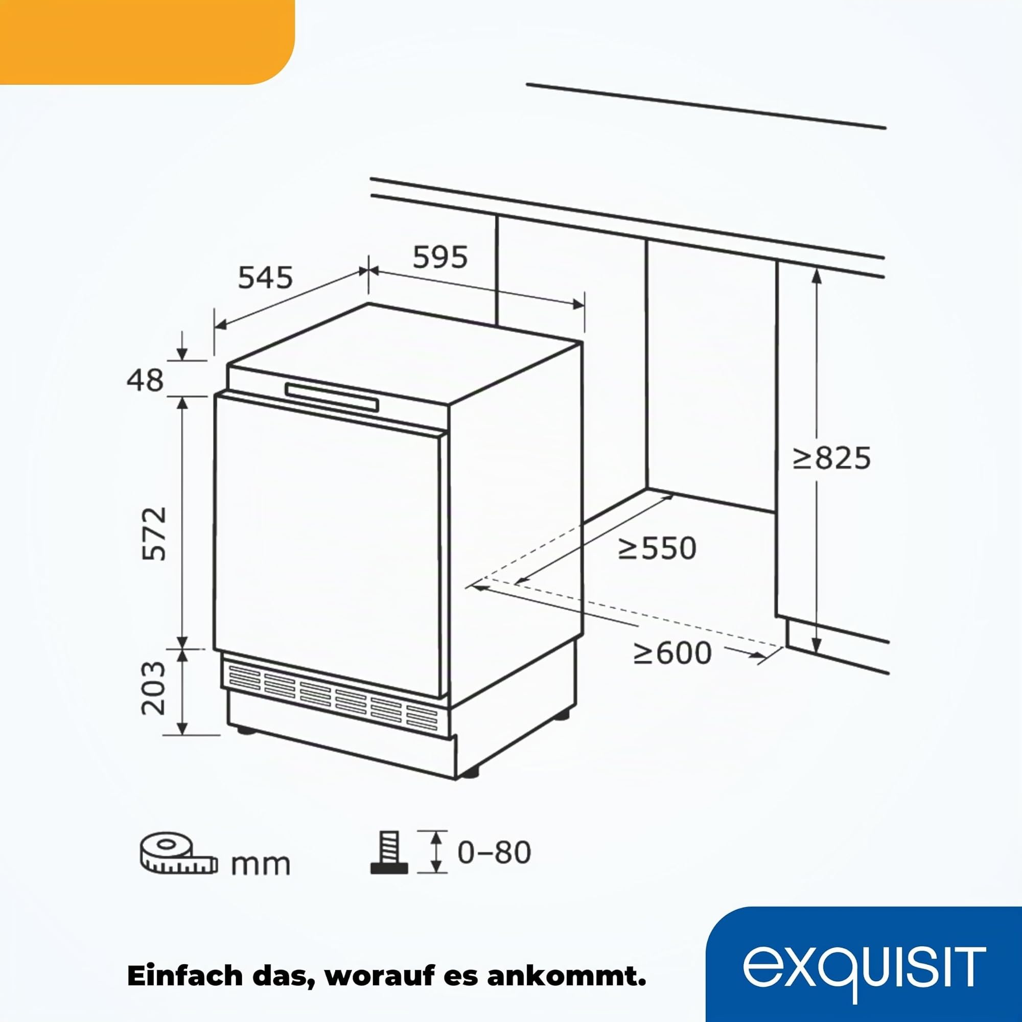 Exquisit UKS140-V-FE-010E Unterbaukühlschrank - 138 l Kühlschrank - Weiß