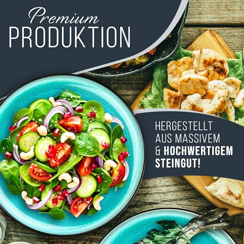 Steingut Geschirrset 6 Personen Ibiza 24-tlg. - Mediterranes Geschirr Set, Spülmaschinen-, Mikrowellen- und Kratzfest - Schüssel- und Teller Set - Essgeschirr Pure Living... – Bild 4