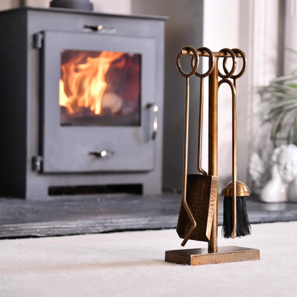 "Middleton" Hammered Antique Brass Fireplace Accessories Companion Set - Fireside Tools with Poker, Tongs, Brush - Elegant and Functional Fireside Companion Set for Home Decor