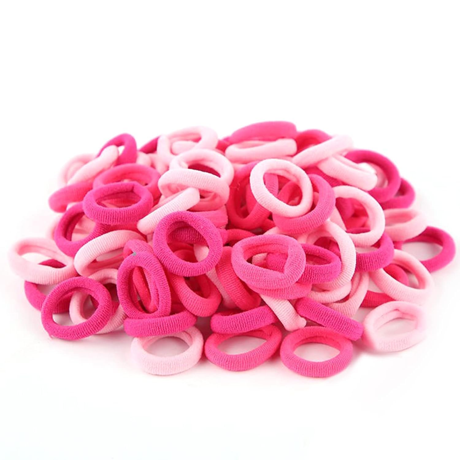 Diversa Cotton Mini Rubber Bands Elastic Hair Ties, Small Baby Hair Bobbles Ponytail Holder for Kids Girls & Women, 2.5 cm in Diameter, Pack of 100 (Pink)