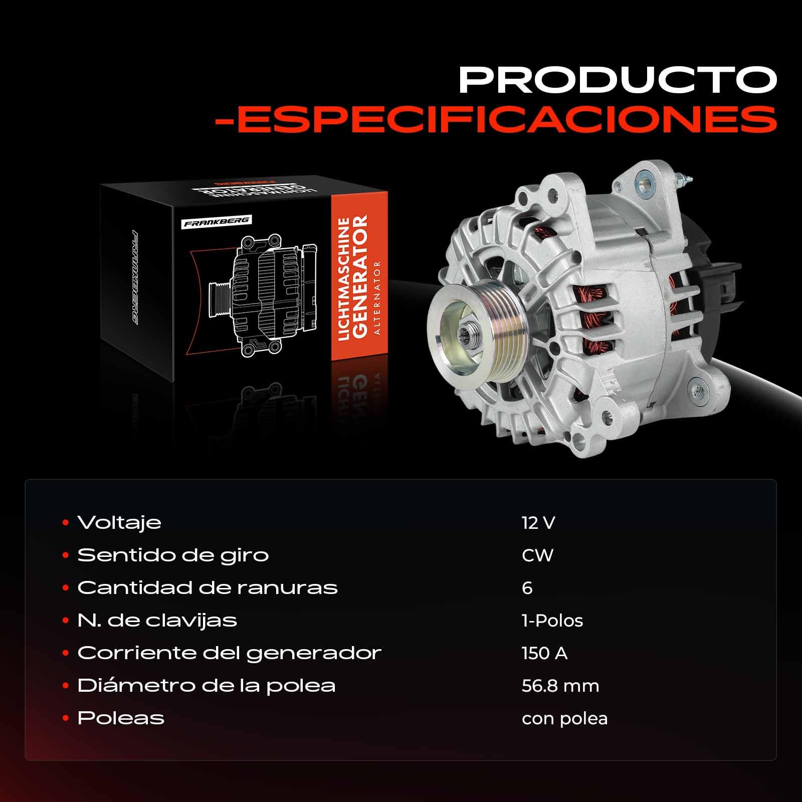 Frankberg Alternador Alternador con Polea de Rueda Libre Diesel
