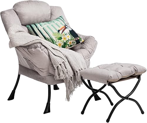 Miniatura 112 de HollyHOME - Silla perezosa grande de tela para sala de estar, silla de lectura, acogedora silla de descanso con reposabrazos, sofá de ocio, color