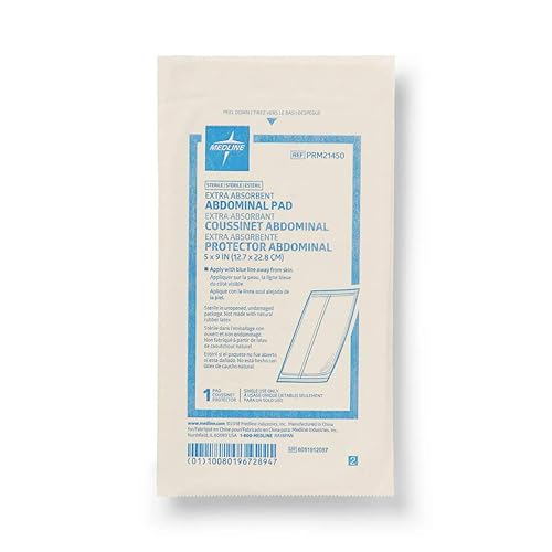 Miniatura 3 de Medline Essentials Almohadillas abdominales estériles, 5 x 9 pulgadas, centro de celulosa para absorción rápida, paquete de 400