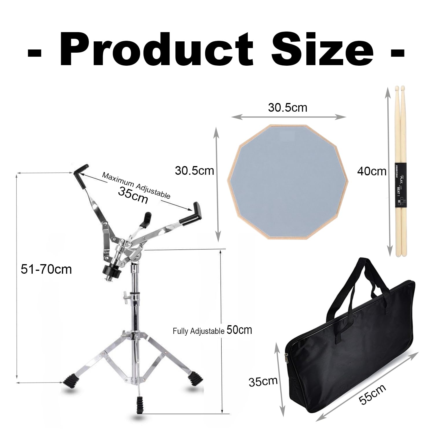 Caja Sorda Tambor，Drum Pad，Kit de Entrenamiento de Batería ，Allenamento Batteria Silicona 12"para Adultos con Soporte de Caja Doble cara Baquetas Bolsa，30,5 cm, Silencio de Doble cara