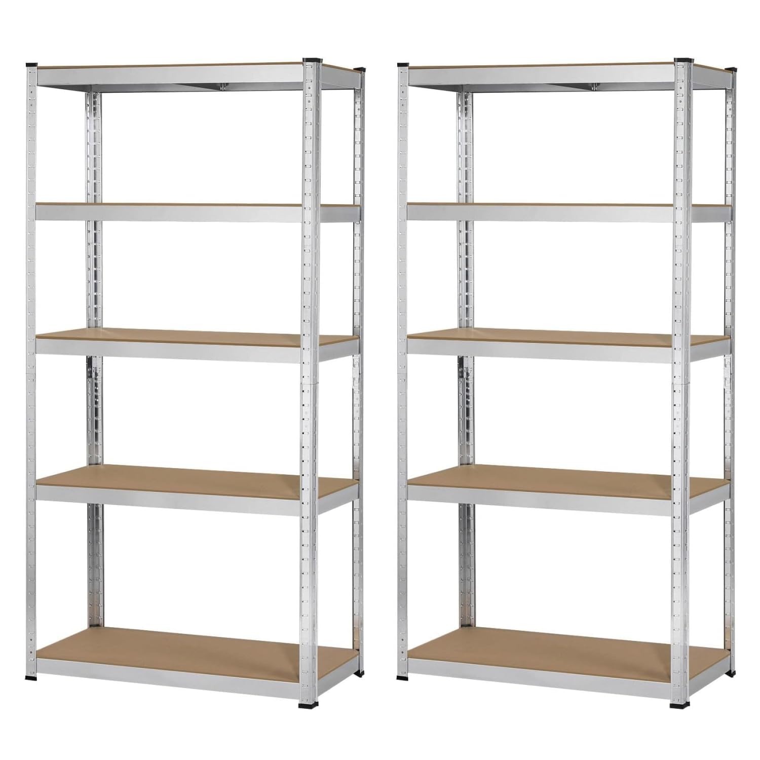 Brigros - Scaffale Metallo Garage 180x90x40cm Ad Alta Portata 875kg, 5 Ripiani Mdf, Scaffale Salvaspazio Ideale Per Garage, Officina, Cantina, Magazzino, Design Modulare (Doppio, Galvanizzato)
